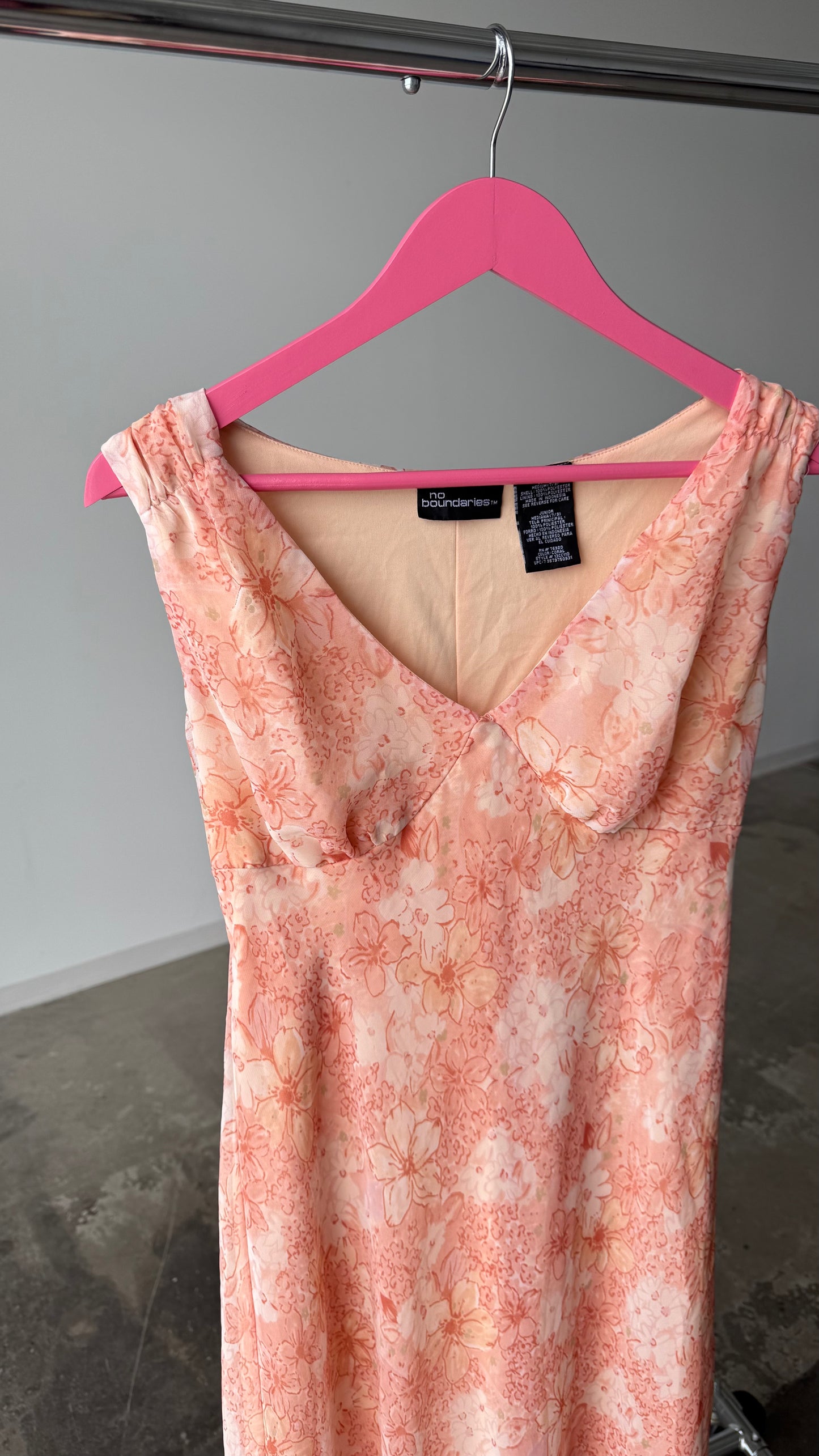 No Boundaries Y2K Peach Floral Slip Dress