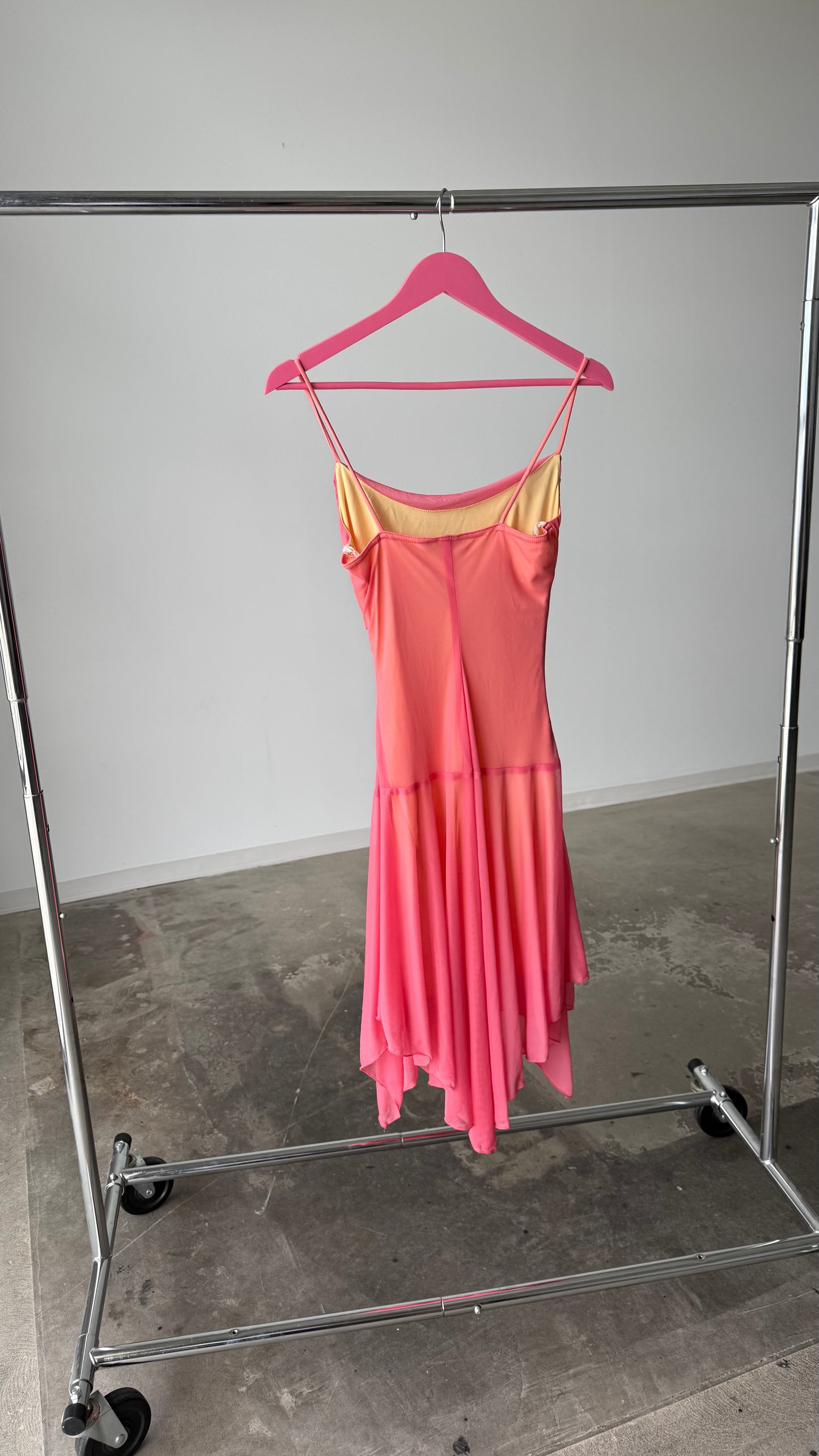 City Triangles Y2K Cowl Neck Dress – Hot Pink with Bold Orange Lining