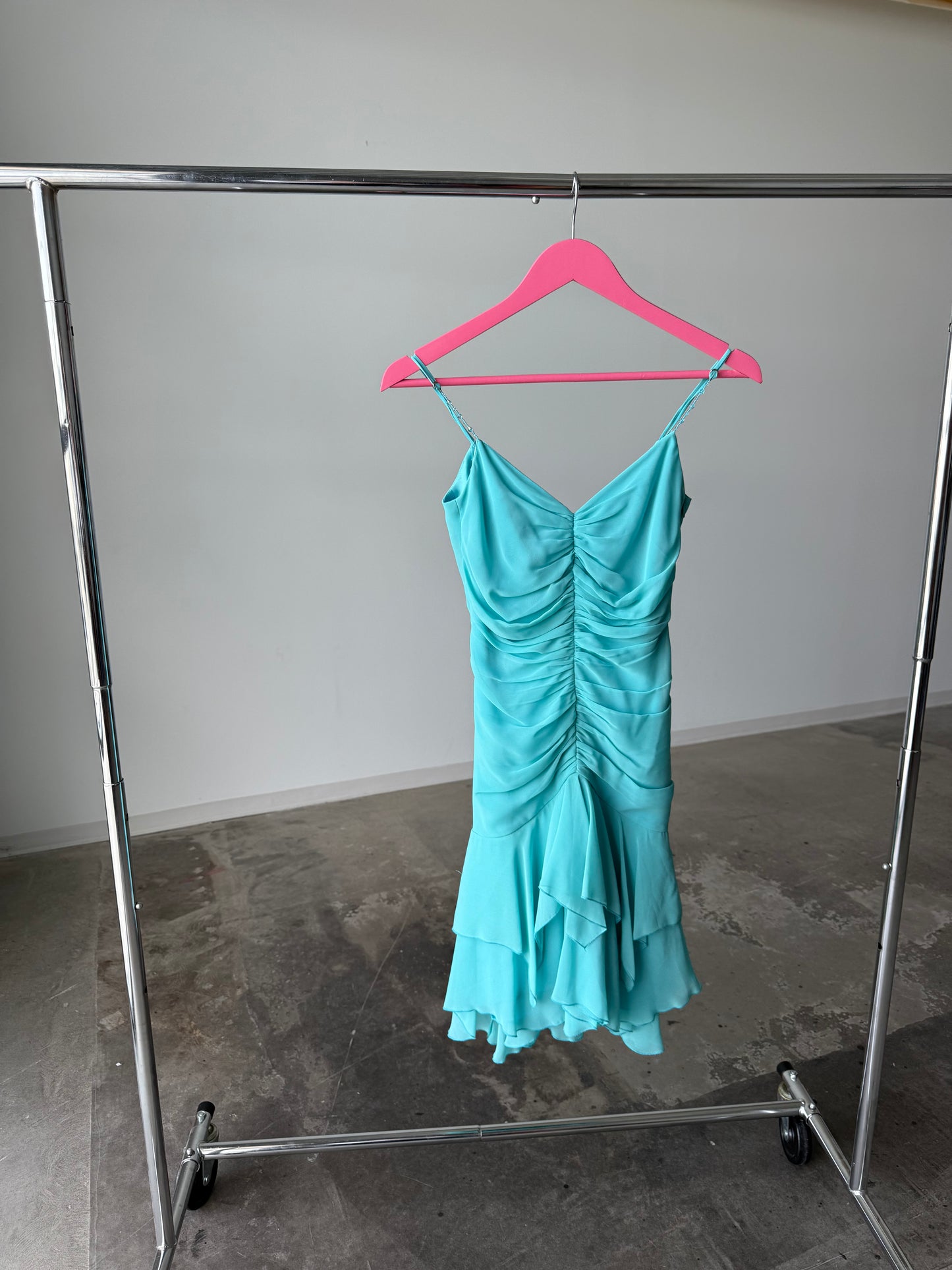 Vintage Y2K Ruched Aqua Blue Dress – a.b.s. by Allen Schwartz