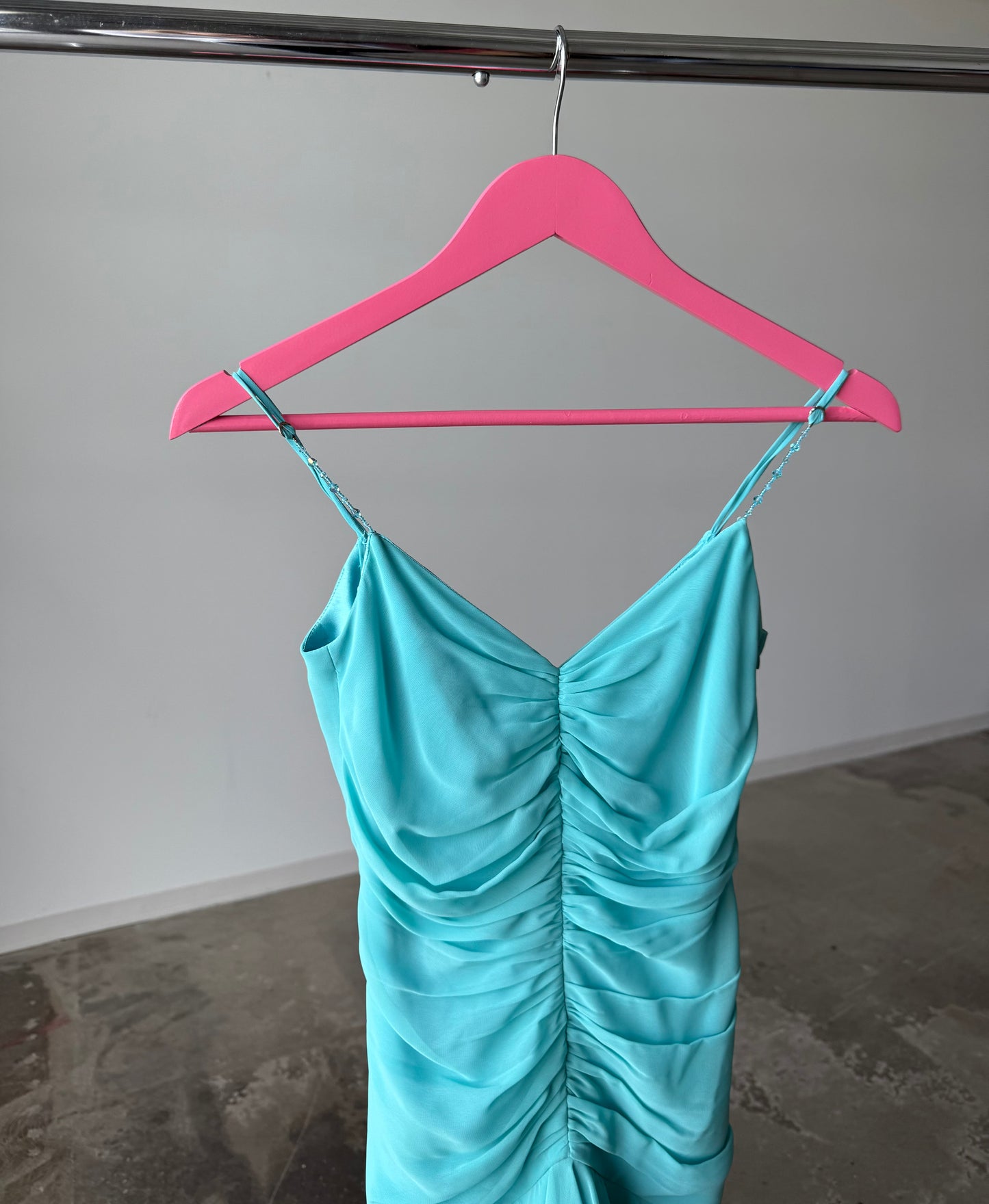Vintage Y2K Ruched Aqua Blue Dress – a.b.s. by Allen Schwartz