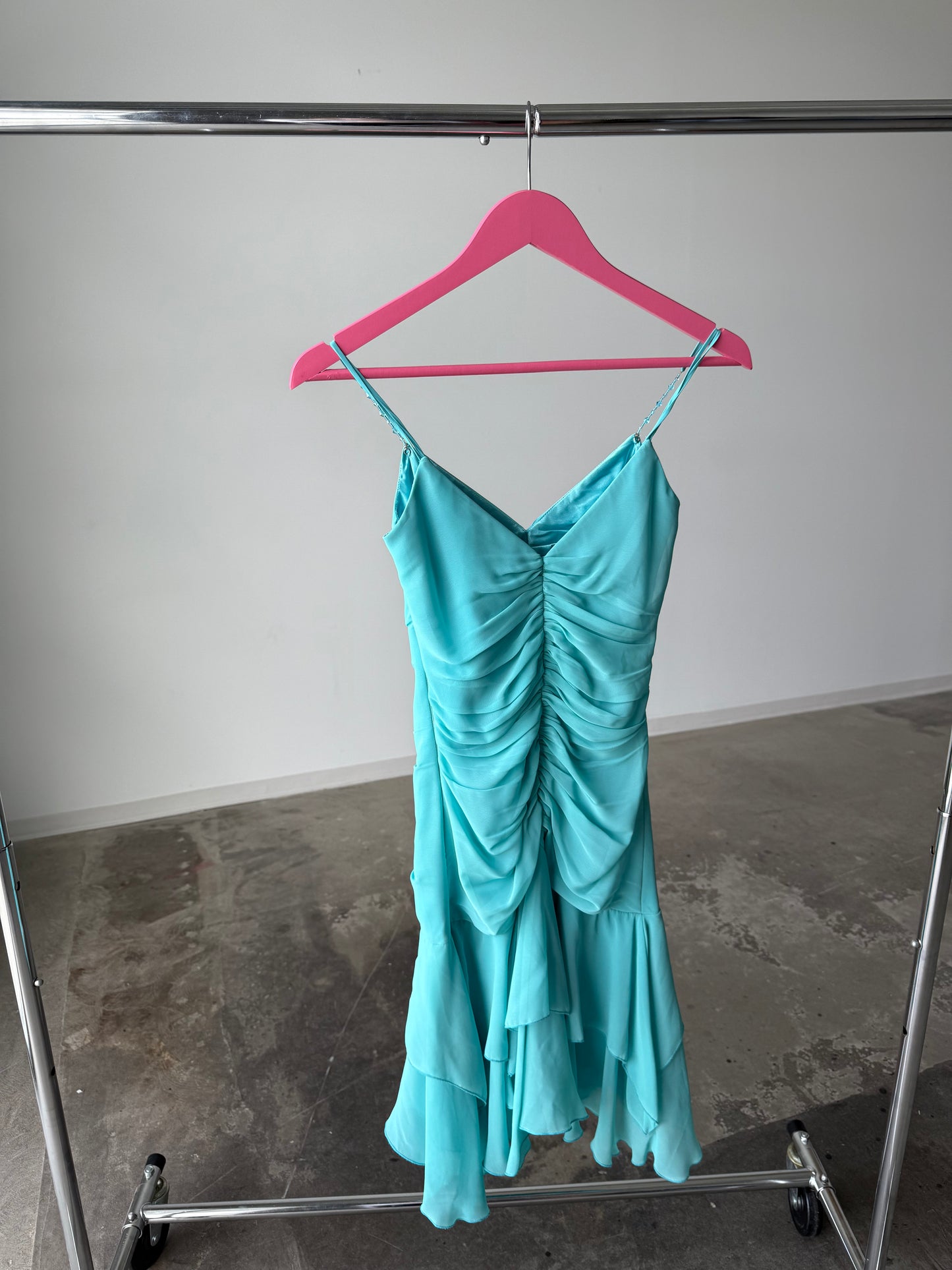 Vintage Y2K Ruched Aqua Blue Dress – a.b.s. by Allen Schwartz