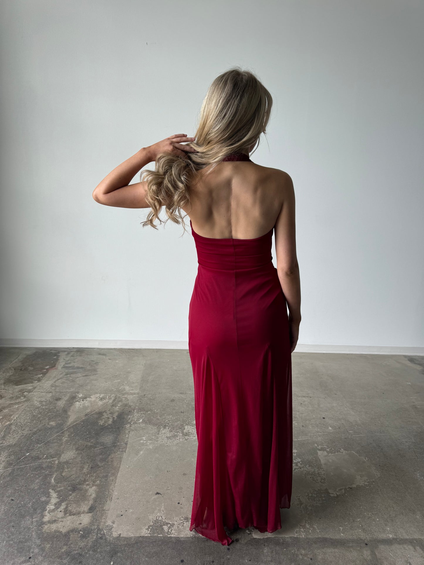 Burgundy City Triangles Halter Maxi Dress