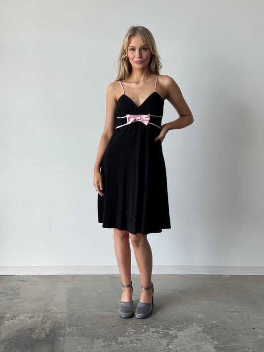 City Triangles Black Dress With Pink Bow Front